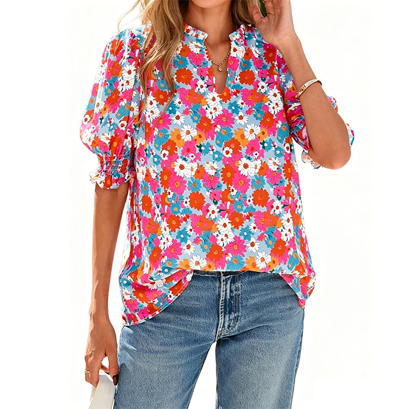 ✨ Women’s Casual Floral Short Sleeve Shirt