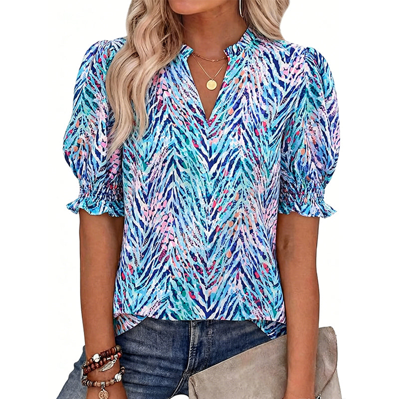 ✨ Women’s Casual Floral Short Sleeve Shirt