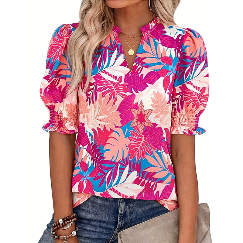 ✨ Women’s Casual Floral Short Sleeve Shirt