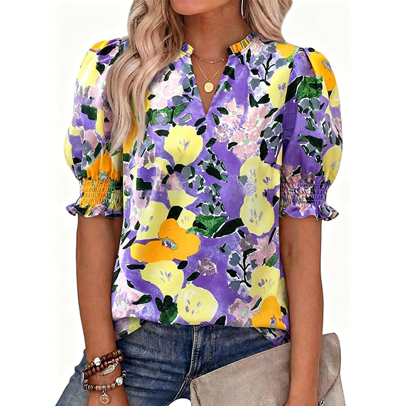 ✨ Women’s Casual Floral Short Sleeve Shirt