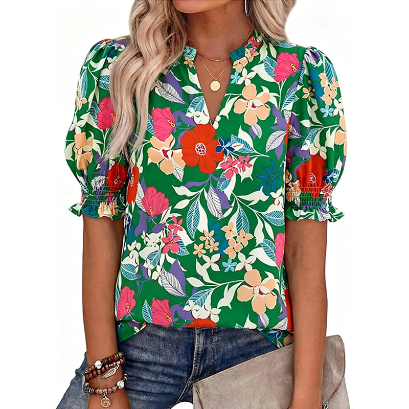 ✨ Women’s Casual Floral Short Sleeve Shirt
