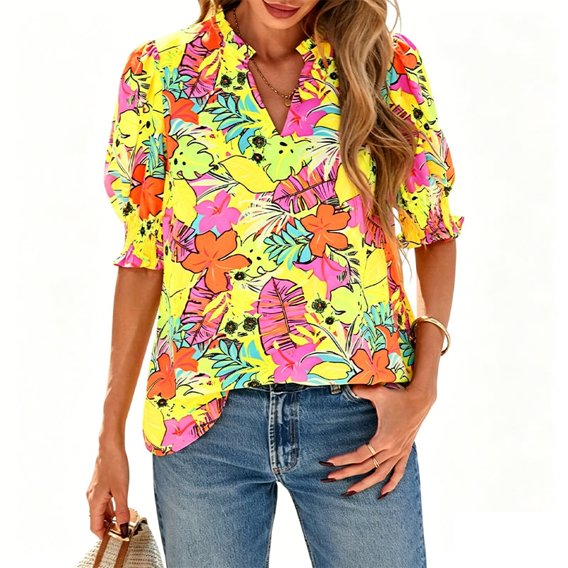 ✨ Women’s Casual Floral Short Sleeve Shirt