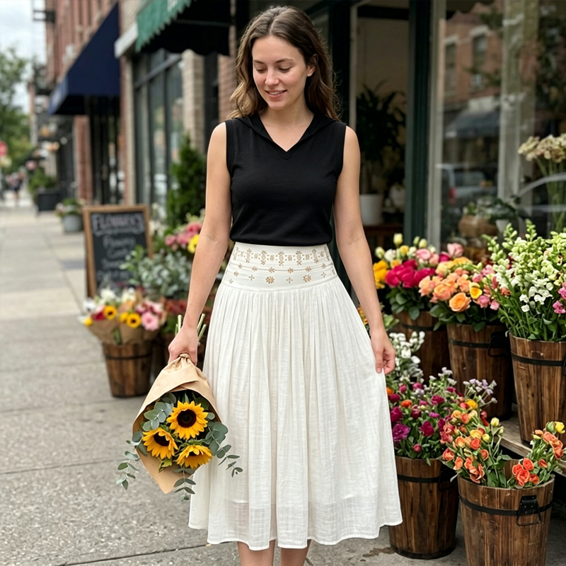 Women's High Waist A-Line Long Skirt