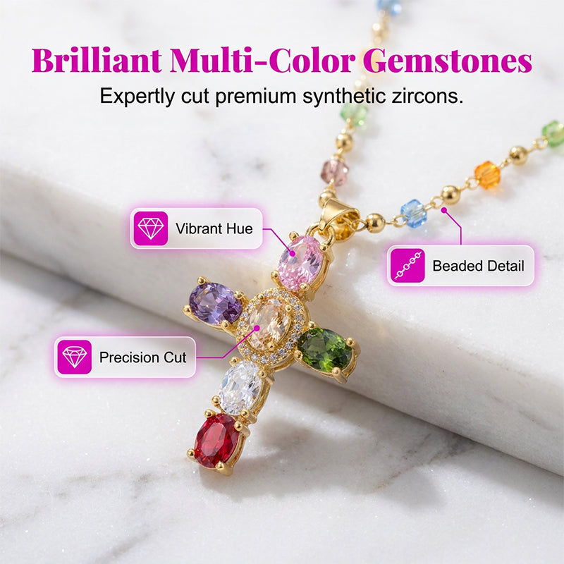 💎 50% OFF NOW! ✨ Women's Colorful Zircon Cross Pendant Necklace – Sparkling & lightweight – Faith-inspired design, perfect for daily wear or gifting – elegant and meaningful ✝️