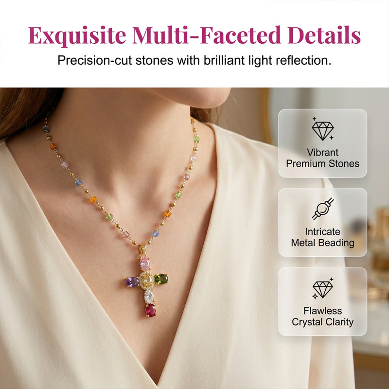 💎 50% OFF NOW! ✨ Women's Colorful Zircon Cross Pendant Necklace – Sparkling & lightweight – Faith-inspired design, perfect for daily wear or gifting – elegant and meaningful ✝️