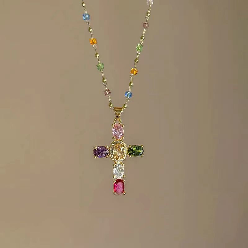 💎 50% OFF NOW! ✨ Women's Colorful Zircon Cross Pendant Necklace – Sparkling & lightweight – Faith-inspired design, perfect for daily wear or gifting – elegant and meaningful ✝️