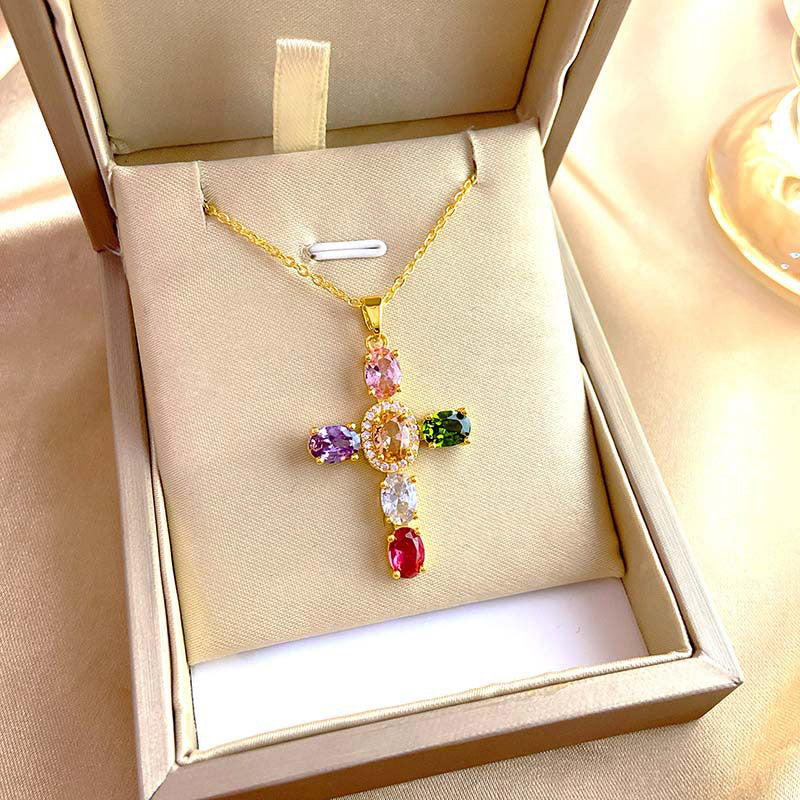 💎 50% OFF NOW! ✨ Women's Colorful Zircon Cross Pendant Necklace – Sparkling & lightweight – Faith-inspired design, perfect for daily wear or gifting – elegant and meaningful ✝️