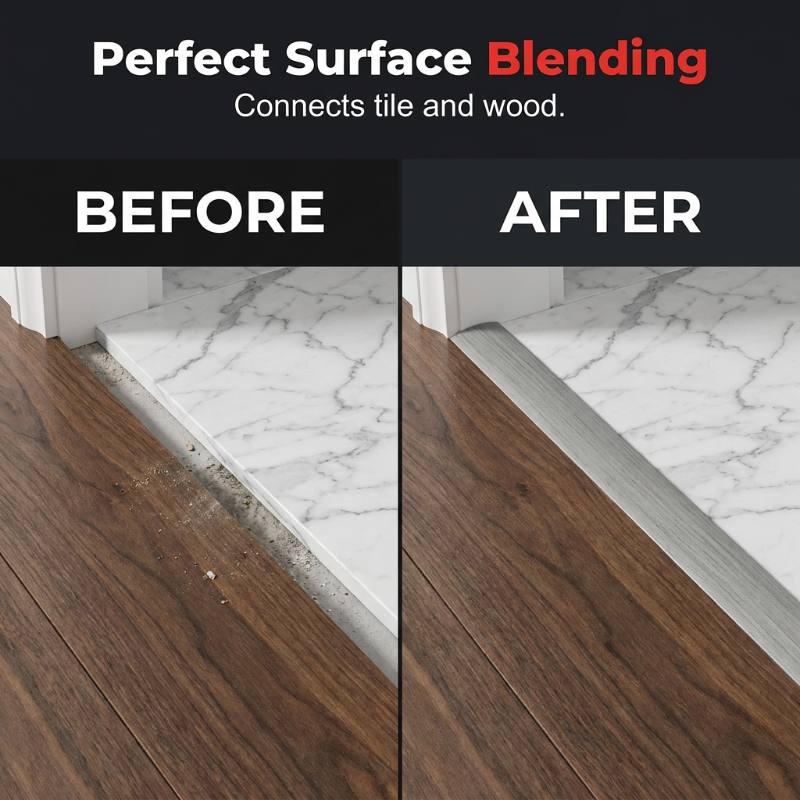 🌀Versatile Self-Adhesive Floor Transition – Flexible to Bend, Cuts to Length, Works on Tile, Wood, Laminate, Concrete