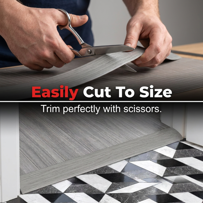 🌀Versatile Self-Adhesive Floor Transition – Flexible to Bend, Cuts to Length, Works on Tile, Wood, Laminate, Concrete