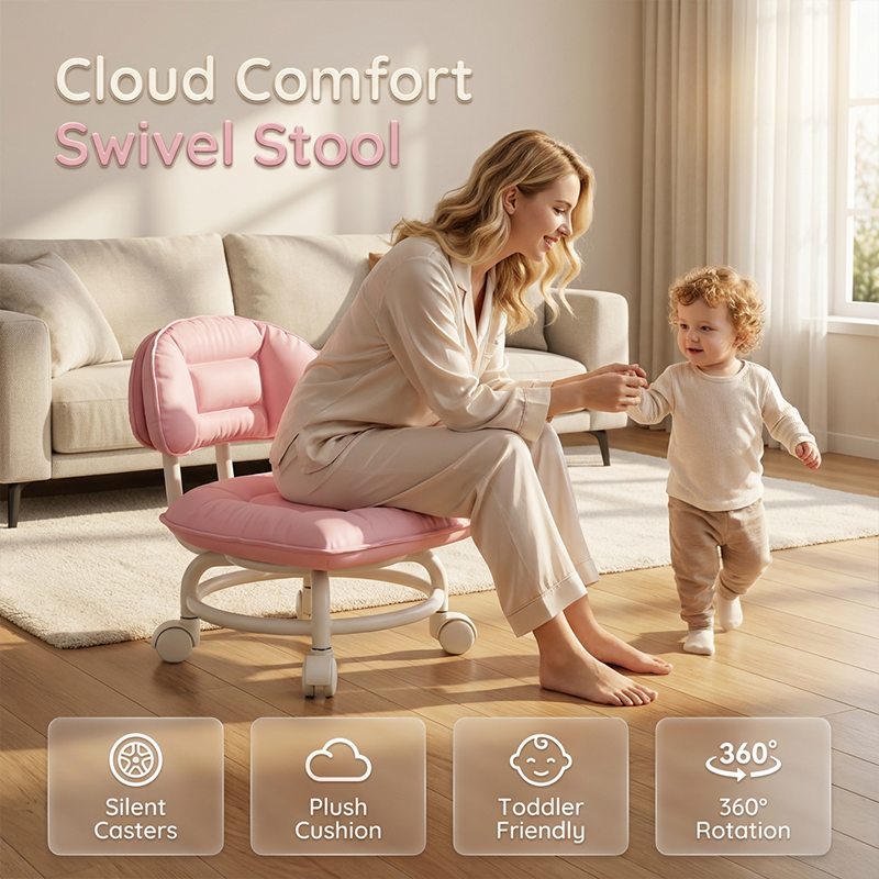 🪑 Rolling Low Stool with Backrest