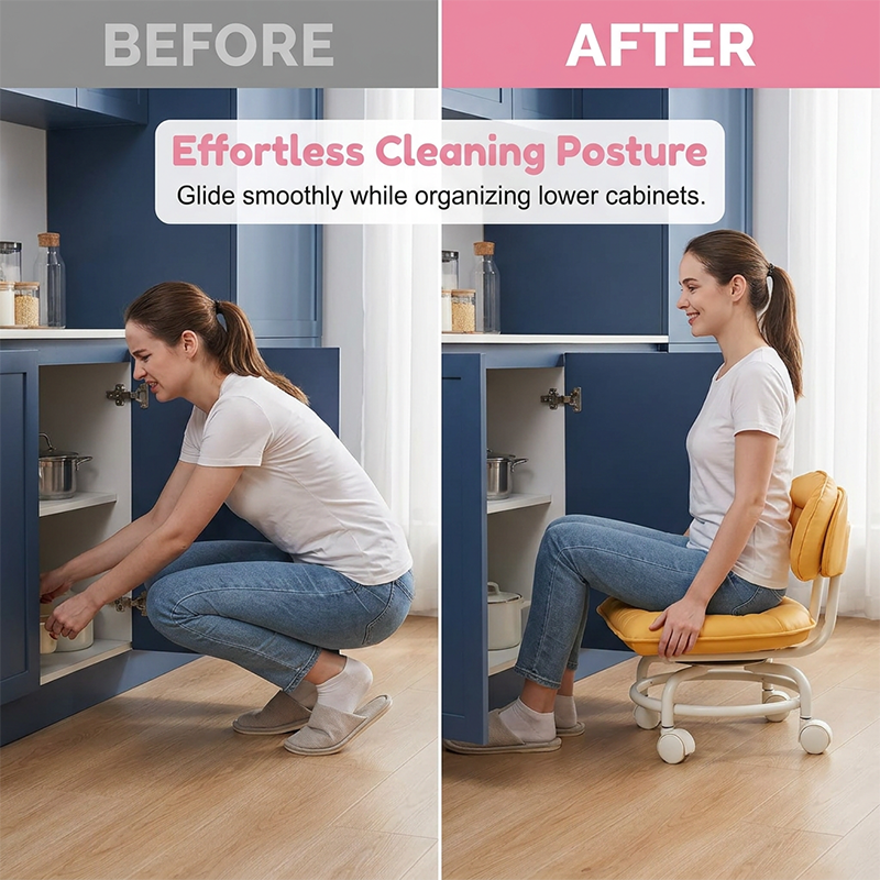 🪑 Rolling Low Stool with Backrest