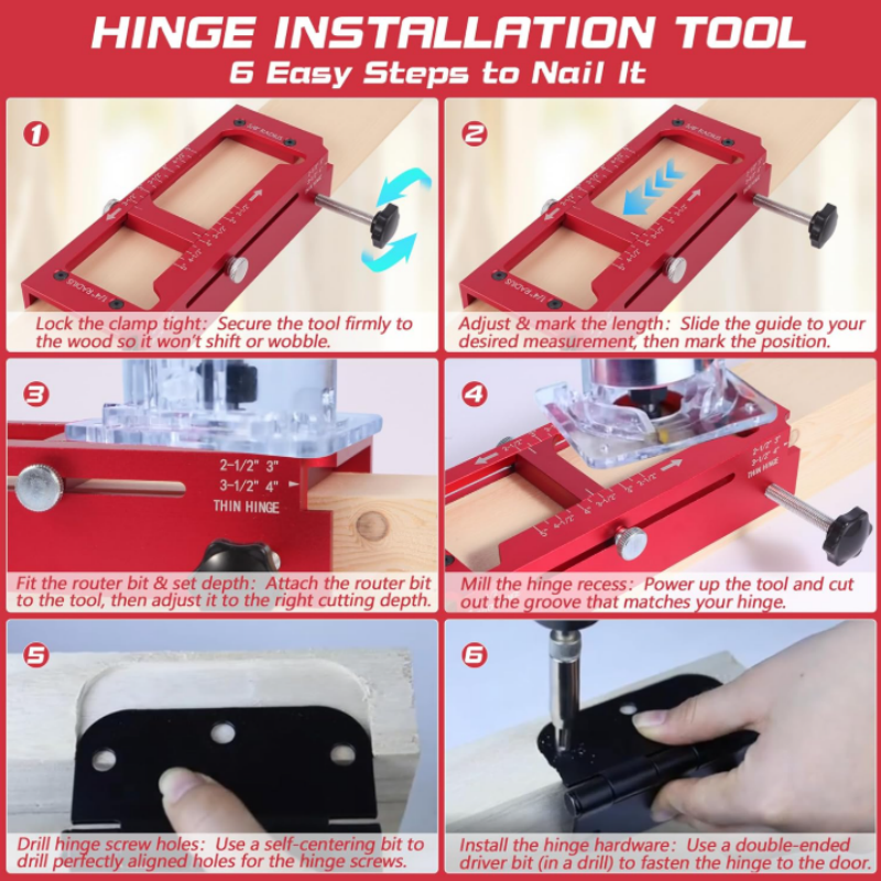 🔥50% OFF NOW🚪Adjustable Door Hinge Mortise Jig Kit, Woodworking Locator Tool for Cabinet & Door Hinge Installation