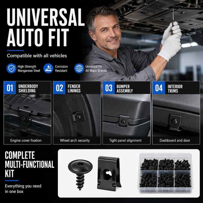 🎉 2026 Sale — Over 46,000 Sold 🔩 Universal Car Metal U-Type Clips & Screws Set 🚗