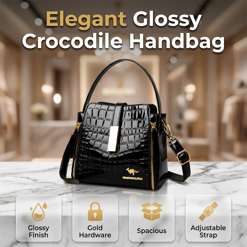 Glossy Crocodile Pattern Women's Handbag