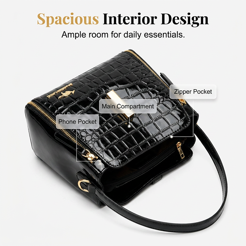 Glossy Crocodile Pattern Women's Handbag