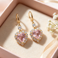 🎉 2026 Sale — Over 45,000 Sold!💎 Sparkling Heart-Shaped Drop Rhinestone Earrings – Gold Tone Pink Heart Dangle Earrings 💕