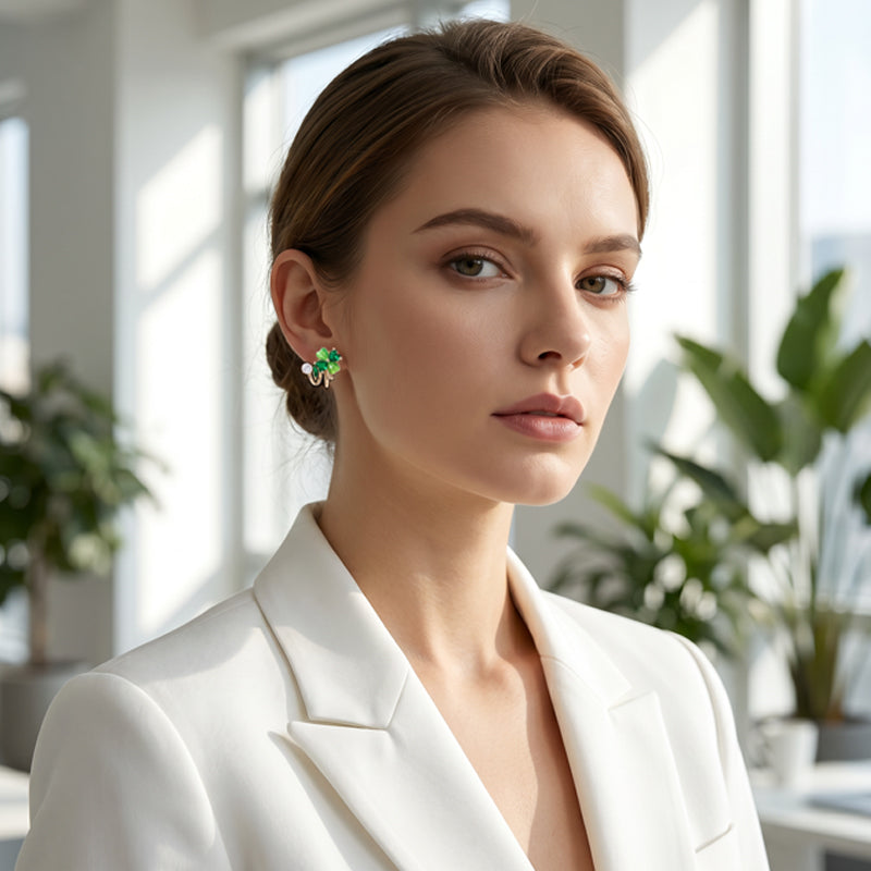 🎉 2026 Sale — Over 41,000 Sold!🍀Four-Leaf Clover Huggie Hoop Earrings – Lucky Charm, Lightweight 💚