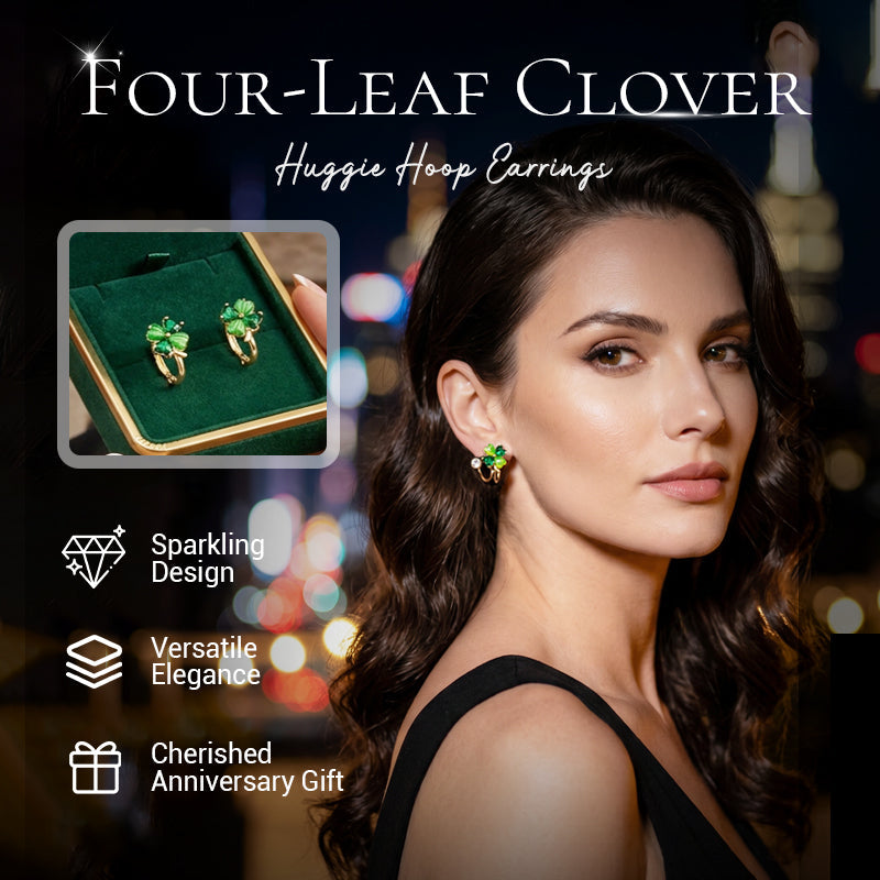 🎉 2026 Sale — Over 41,000 Sold!🍀Four-Leaf Clover Huggie Hoop Earrings – Lucky Charm, Lightweight 💚