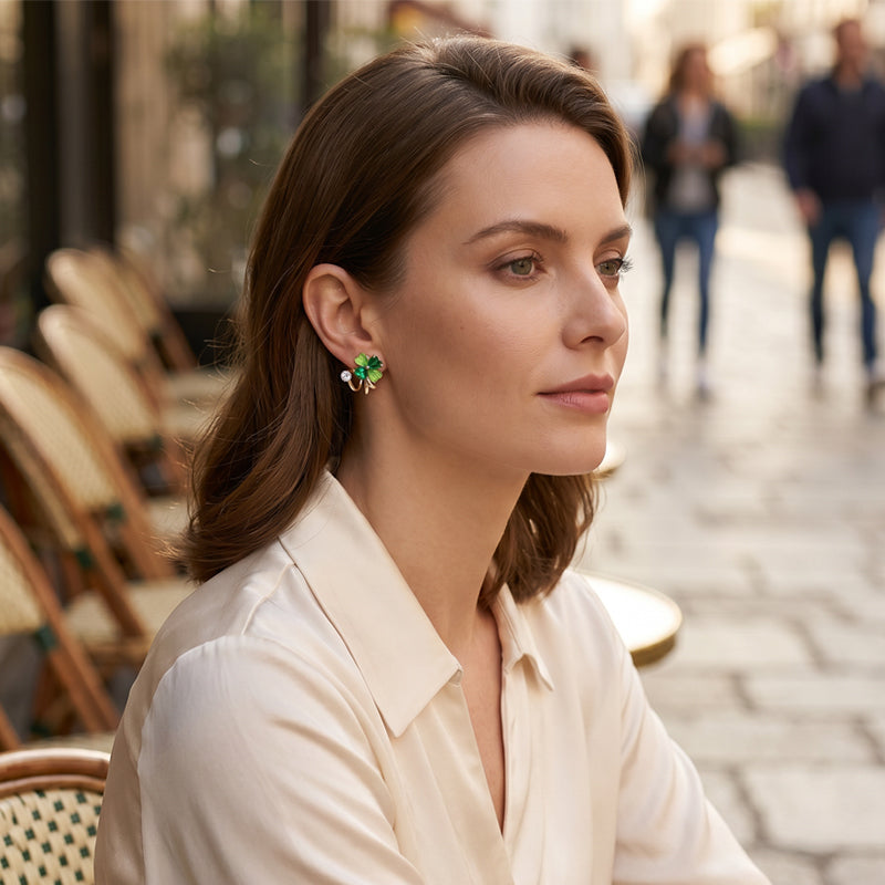 🎉 2026 Sale — Over 41,000 Sold!🍀Four-Leaf Clover Huggie Hoop Earrings – Lucky Charm, Lightweight 💚