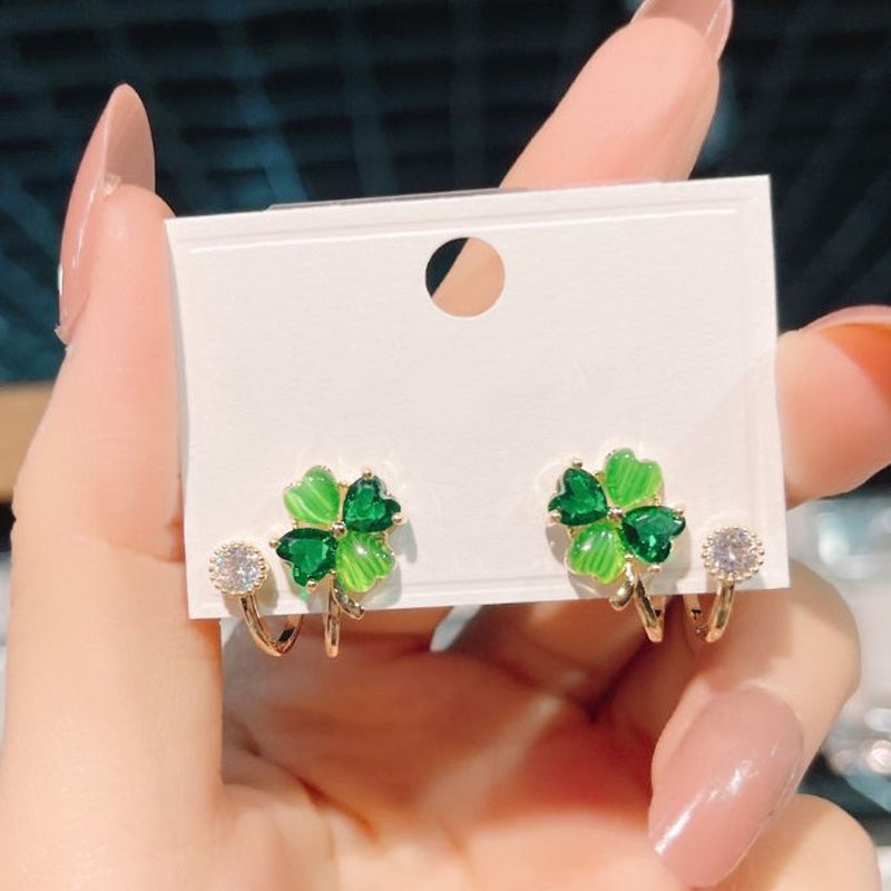 🎉 2026 Sale — Over 41,000 Sold!🍀Four-Leaf Clover Huggie Hoop Earrings – Lucky Charm, Lightweight 💚