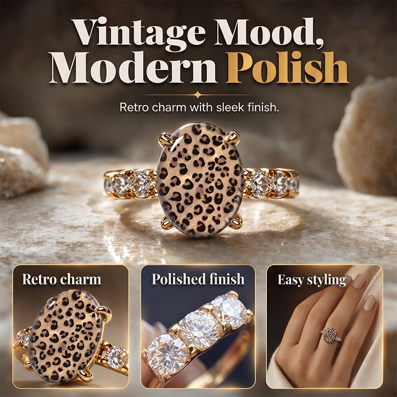 ⏳Time-Limited Special⏰Vintage Leopard Print Oval Ring – Unique design, sparkling stones & bold style – Perfect for everyday glamour & gifts ✨