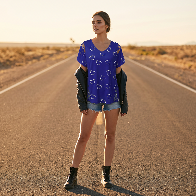 Women’s Heart Print V-Neck Top