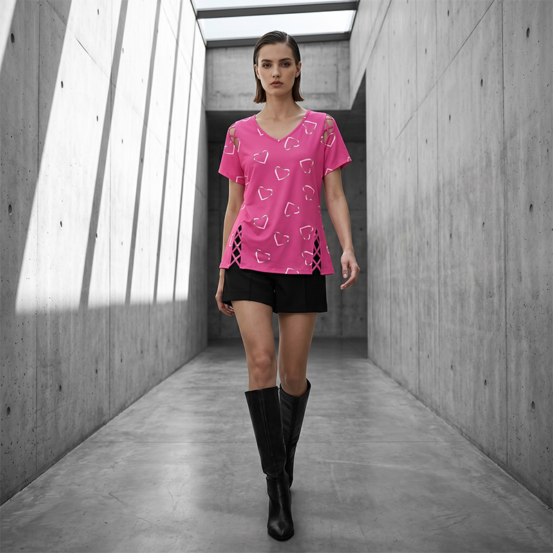 Women’s Heart Print V-Neck Top