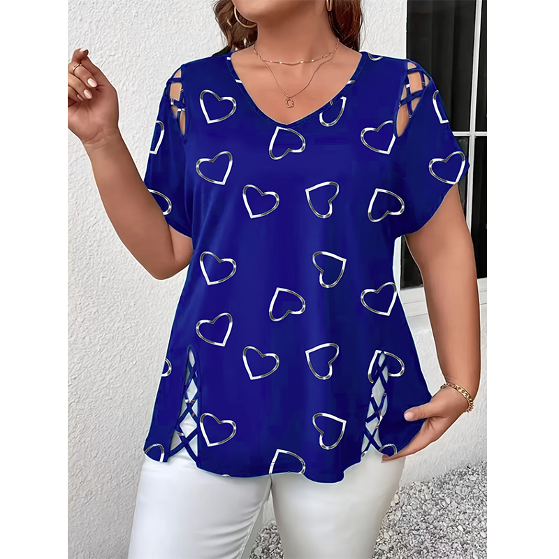 Women’s Heart Print V-Neck Top