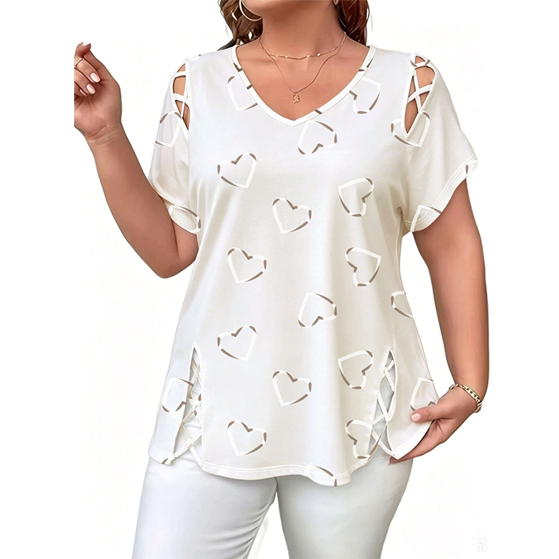 Women’s Heart Print V-Neck Top