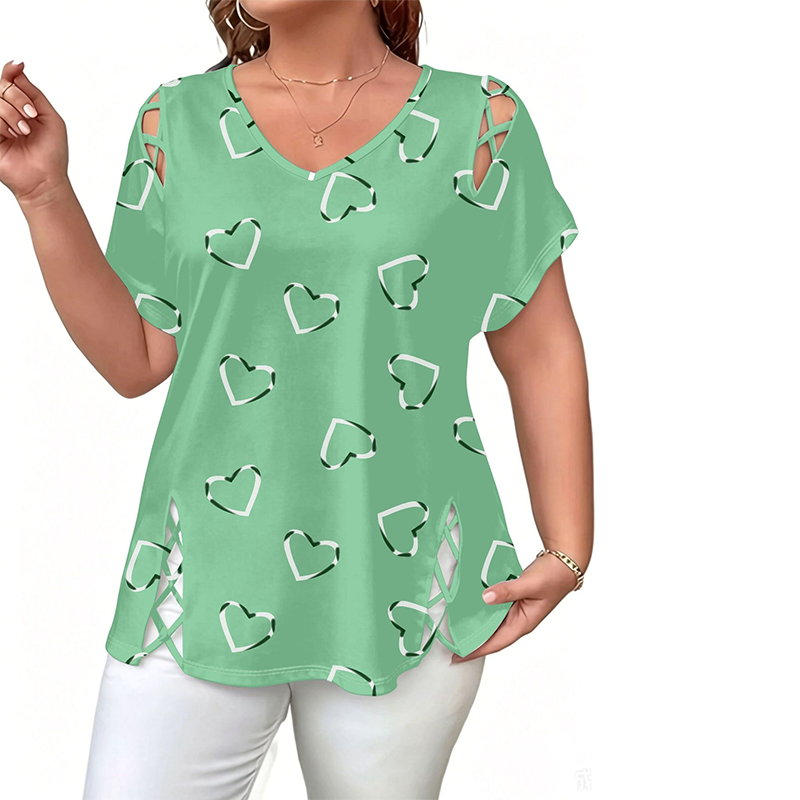 Women’s Heart Print V-Neck Top