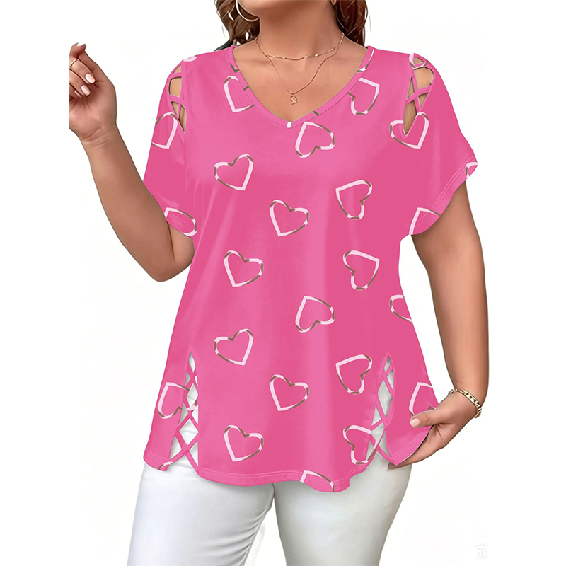 Women’s Heart Print V-Neck Top