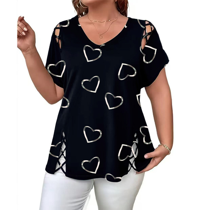 Women’s Heart Print V-Neck Top