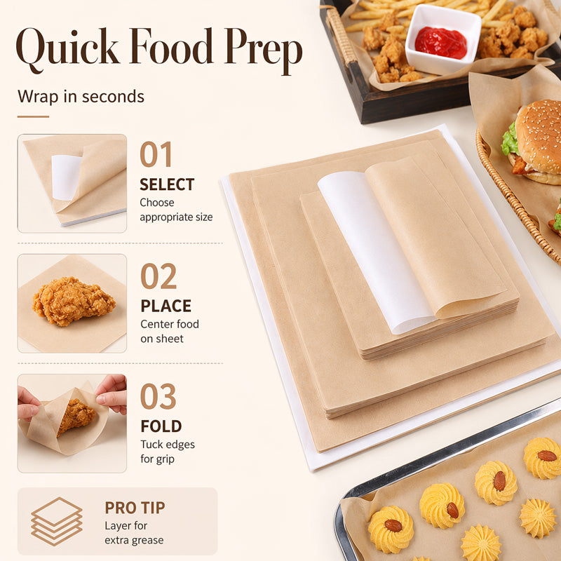 📢📢 50% OFF !! ⏰ Food-Grade Greaseproof Paper Sheets – Non-Stick, Oil-Resistant & Perfect for Baking, Roasting & Frying 🍪✨