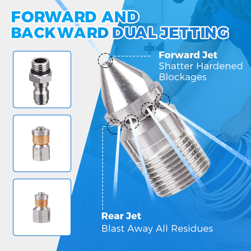🔥Save 50%! Heavy Duty Rotating Sewer Jet Nozzle, Home & Professional Pipe Clearing Tool