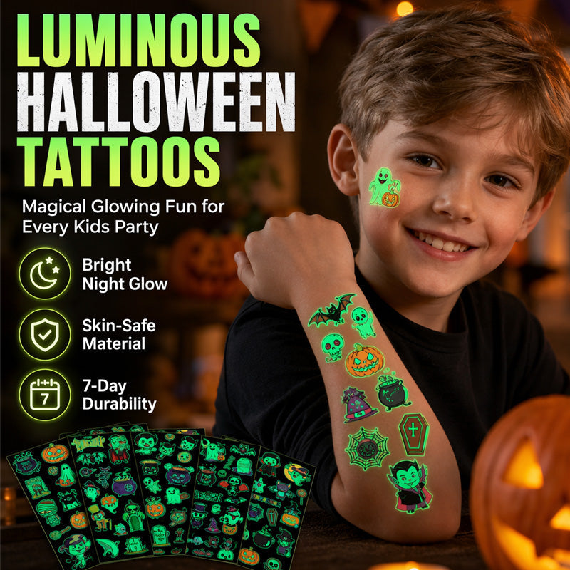 📢Buy 1 Get 1 Free！🔥Luminous Halloween Temporary Tattoos for Kids Cartoon Waterproof Glowing Stickers