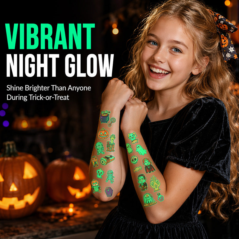 📢Buy 1 Get 1 Free！🔥Luminous Halloween Temporary Tattoos for Kids Cartoon Waterproof Glowing Stickers
