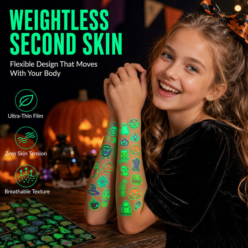 📢Buy 1 Get 1 Free！🔥Luminous Halloween Temporary Tattoos for Kids Cartoon Waterproof Glowing Stickers