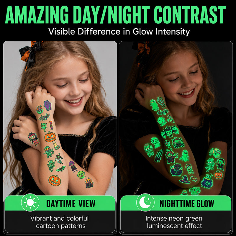 📢Buy 1 Get 1 Free！🔥Luminous Halloween Temporary Tattoos for Kids Cartoon Waterproof Glowing Stickers