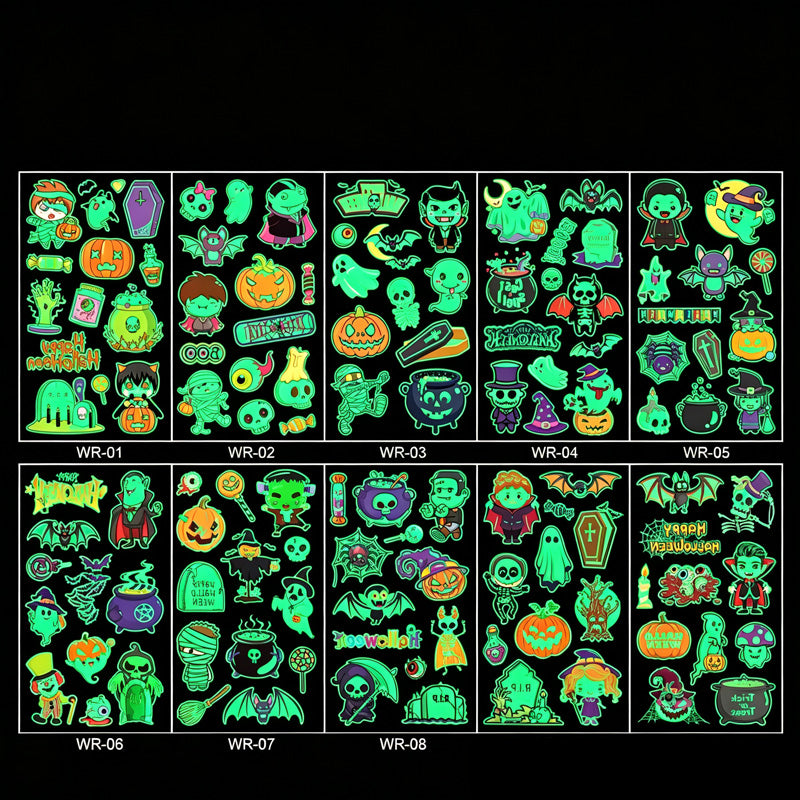 📢Buy 1 Get 1 Free！🔥Luminous Halloween Temporary Tattoos for Kids Cartoon Waterproof Glowing Stickers