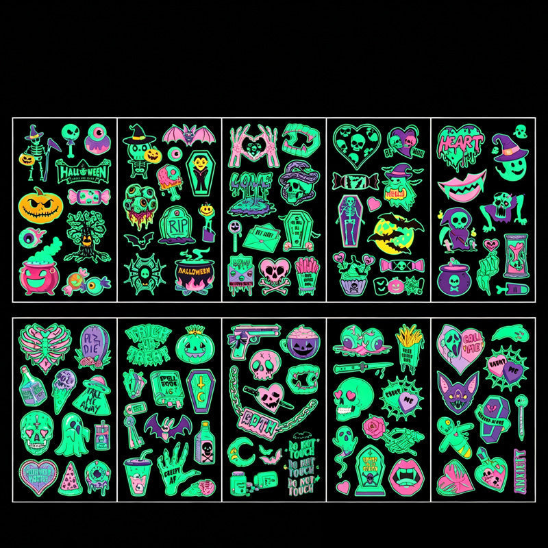 📢Buy 1 Get 1 Free！🔥Luminous Halloween Temporary Tattoos for Kids Cartoon Waterproof Glowing Stickers