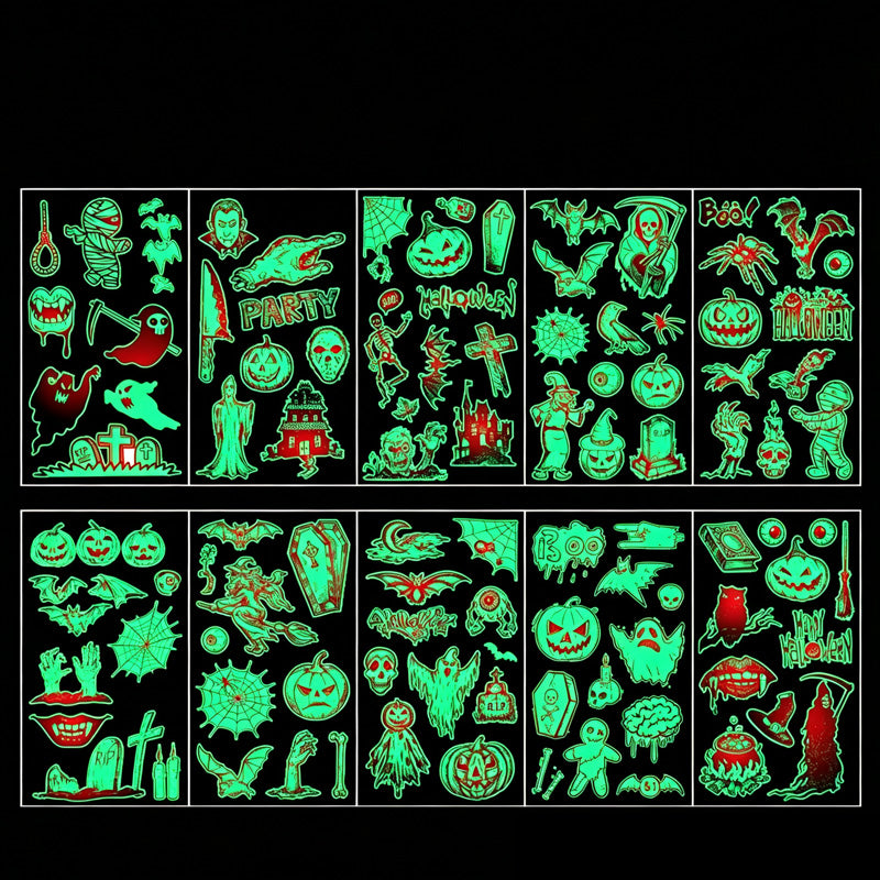 📢Buy 1 Get 1 Free！🔥Luminous Halloween Temporary Tattoos for Kids Cartoon Waterproof Glowing Stickers