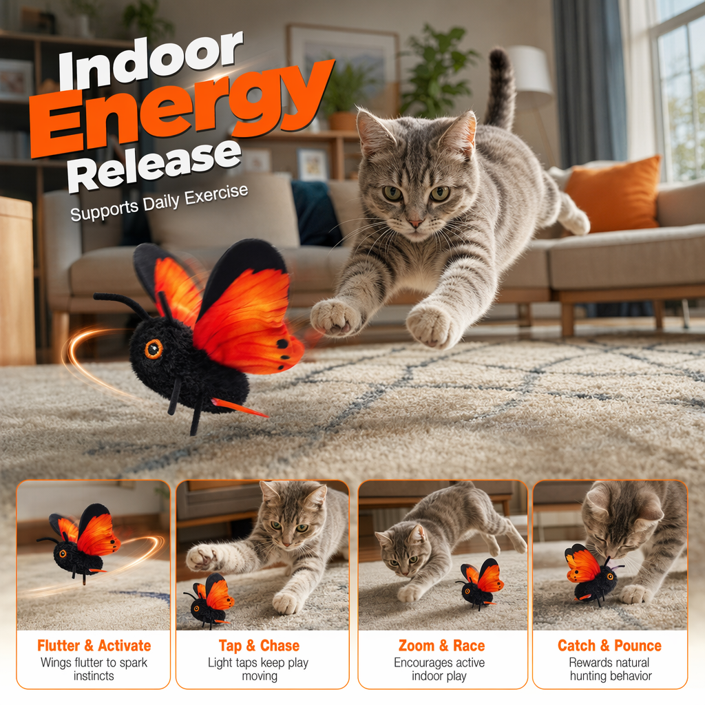 🐱50% OFF!🔥Smart Sensing Automatic Flapping Butterfly Cat Toy, Interactive Electric Pet Play Toy🦋
