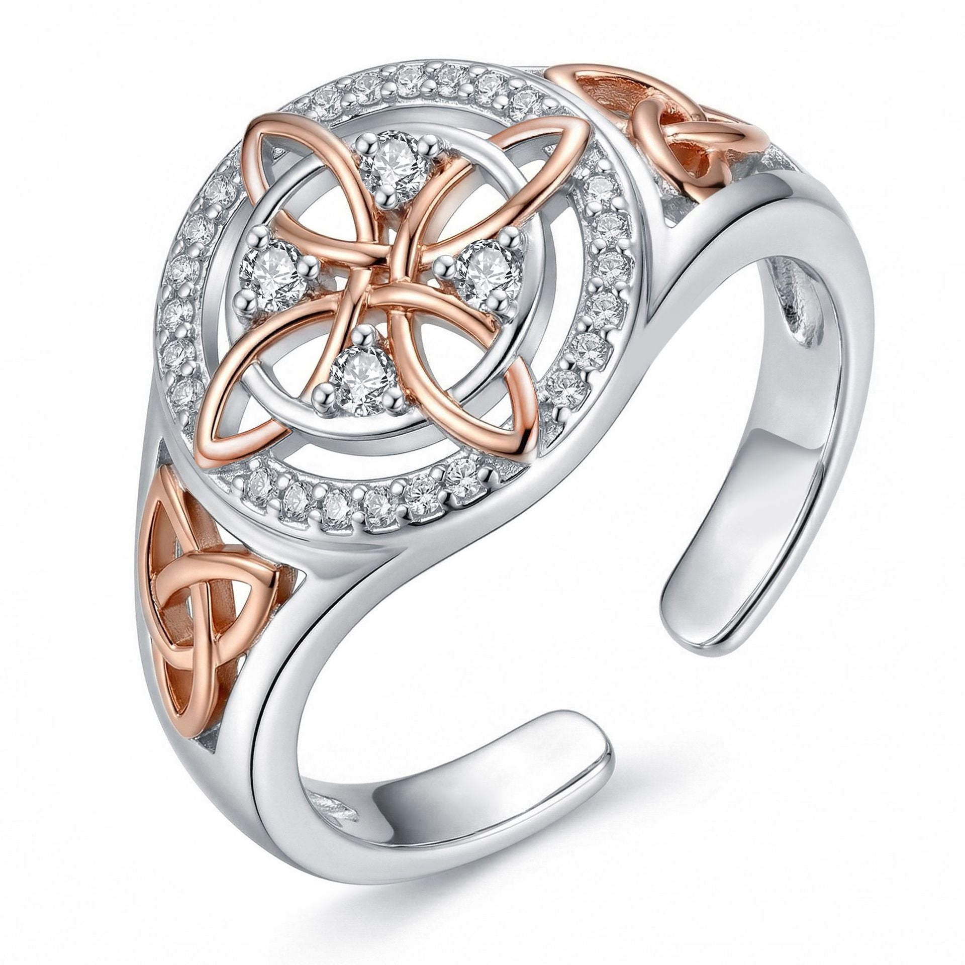 Elegant 2-Tone Celtic Knot Zircon Ring
