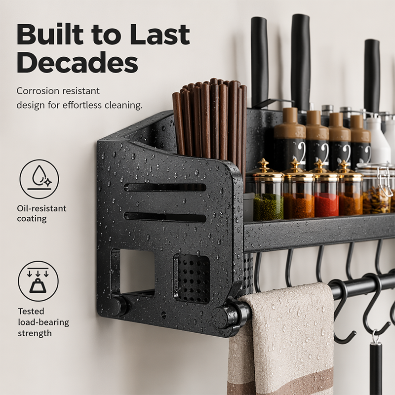 Wall-Mounted Kitchen Rack with Spice Shelf