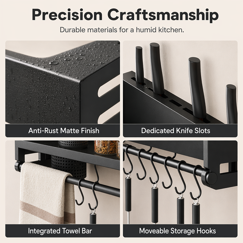 Wall-Mounted Kitchen Rack with Spice Shelf