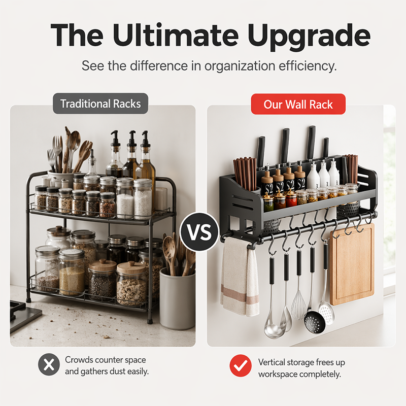 Wall-Mounted Kitchen Rack with Spice Shelf