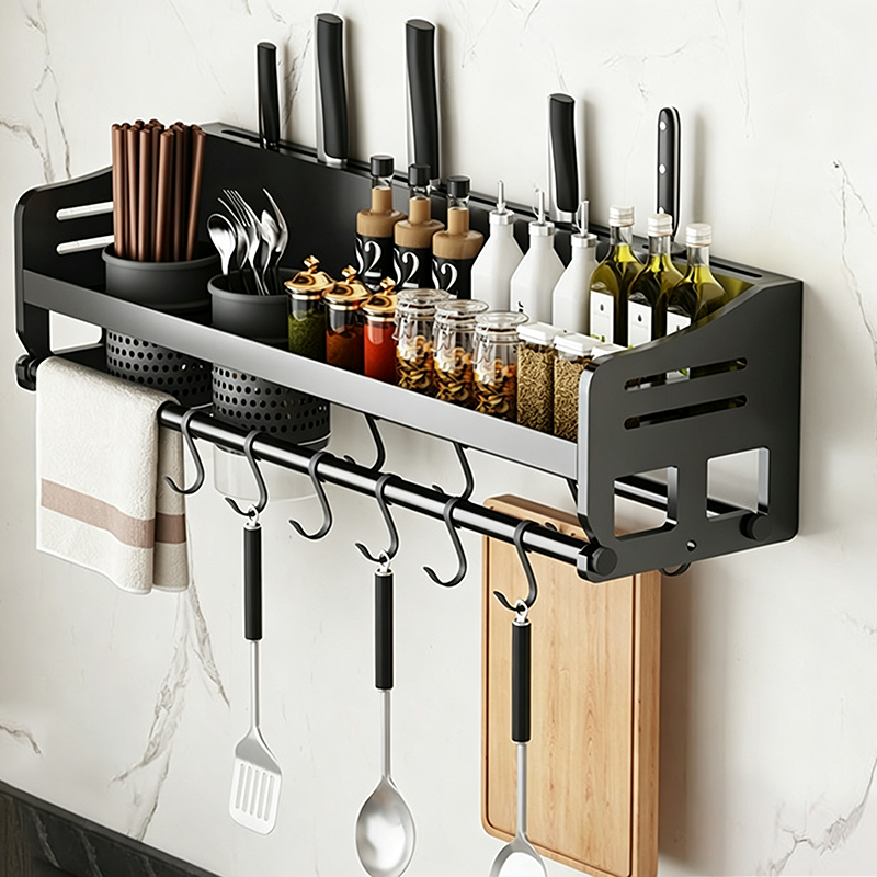 Wall-Mounted Kitchen Rack with Spice Shelf