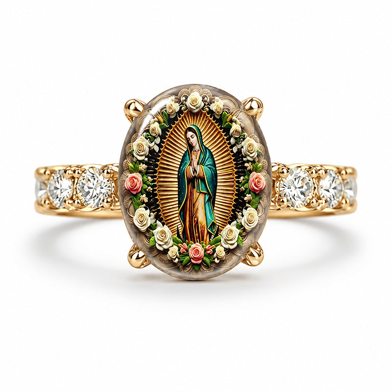 📢📢50% OFF !! ⏰Vintage Gold Virgin Mary Oval Crystal Ring