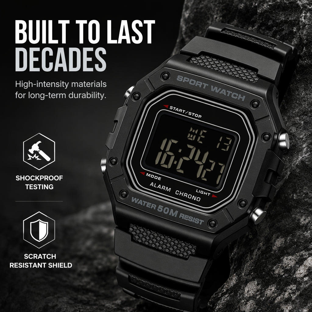Men's Waterproof Digital Watch with LED Luminous Display