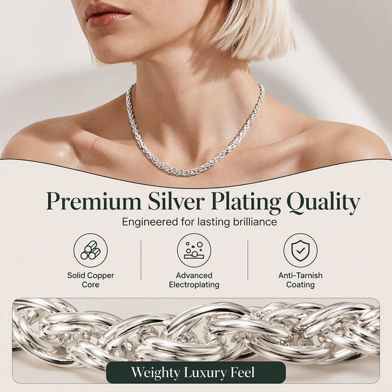 🌙 2026 Sale — Over 27,100 Sold!✨ Elegant Silver‑Tone Braided Wheat Chain Necklace 🤍